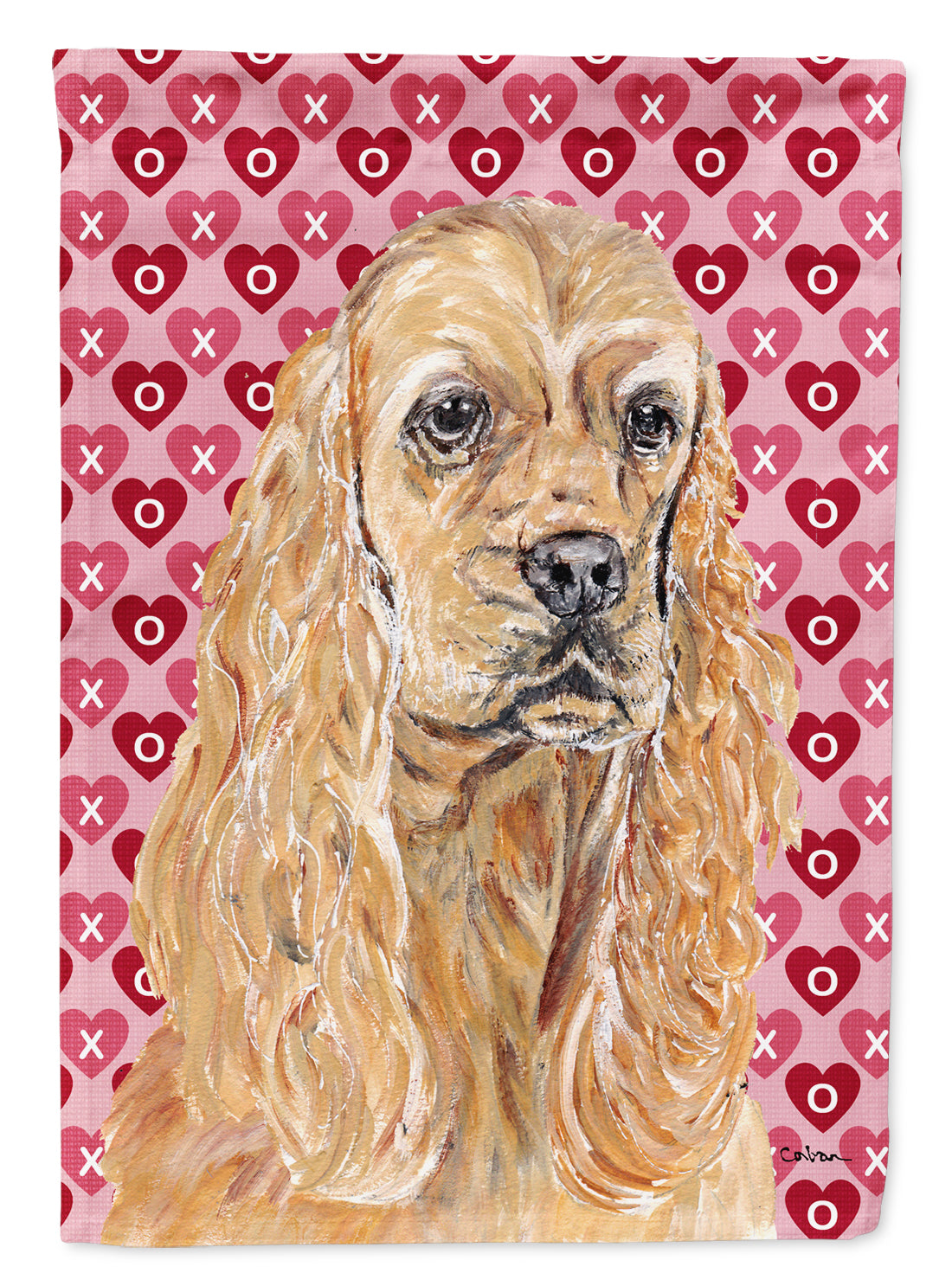Buff Cocker Spaniel Hearts and Love House Flag 28x40 Porch Sleeve Pole Decorative Outside Yard Banner Artwork Wall Hanging, Polyester