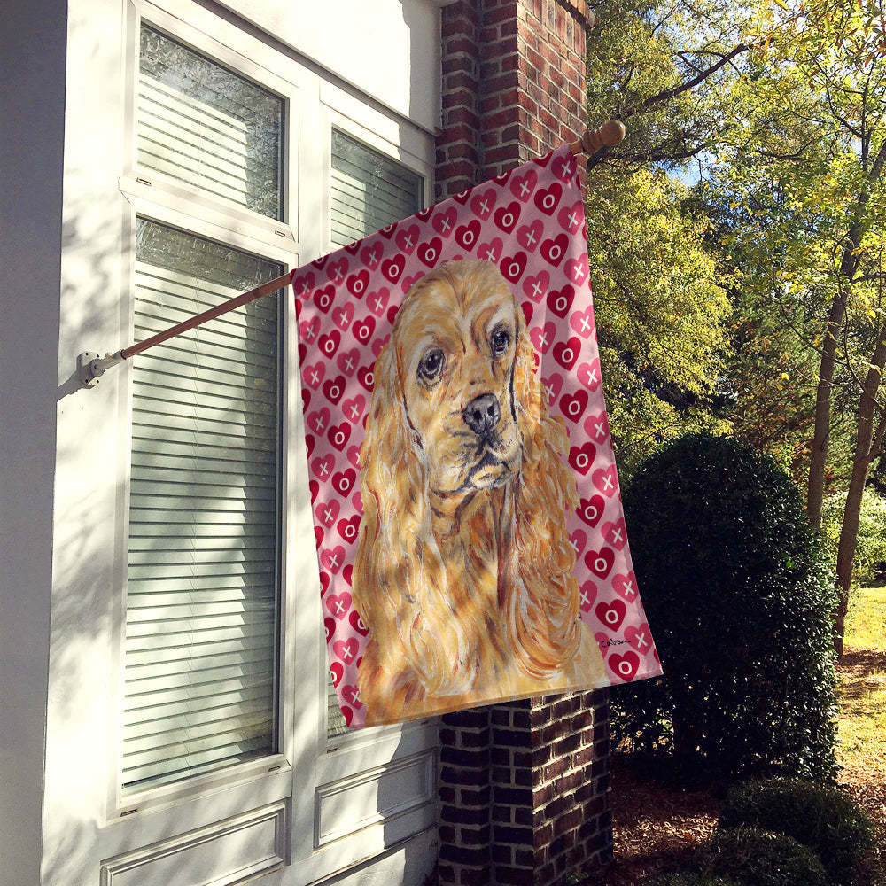Buff Cocker Spaniel Hearts and Love House Flag 28x40 Porch Sleeve Pole Decorative Outside Yard Banner Artwork Wall Hanging, Polyester