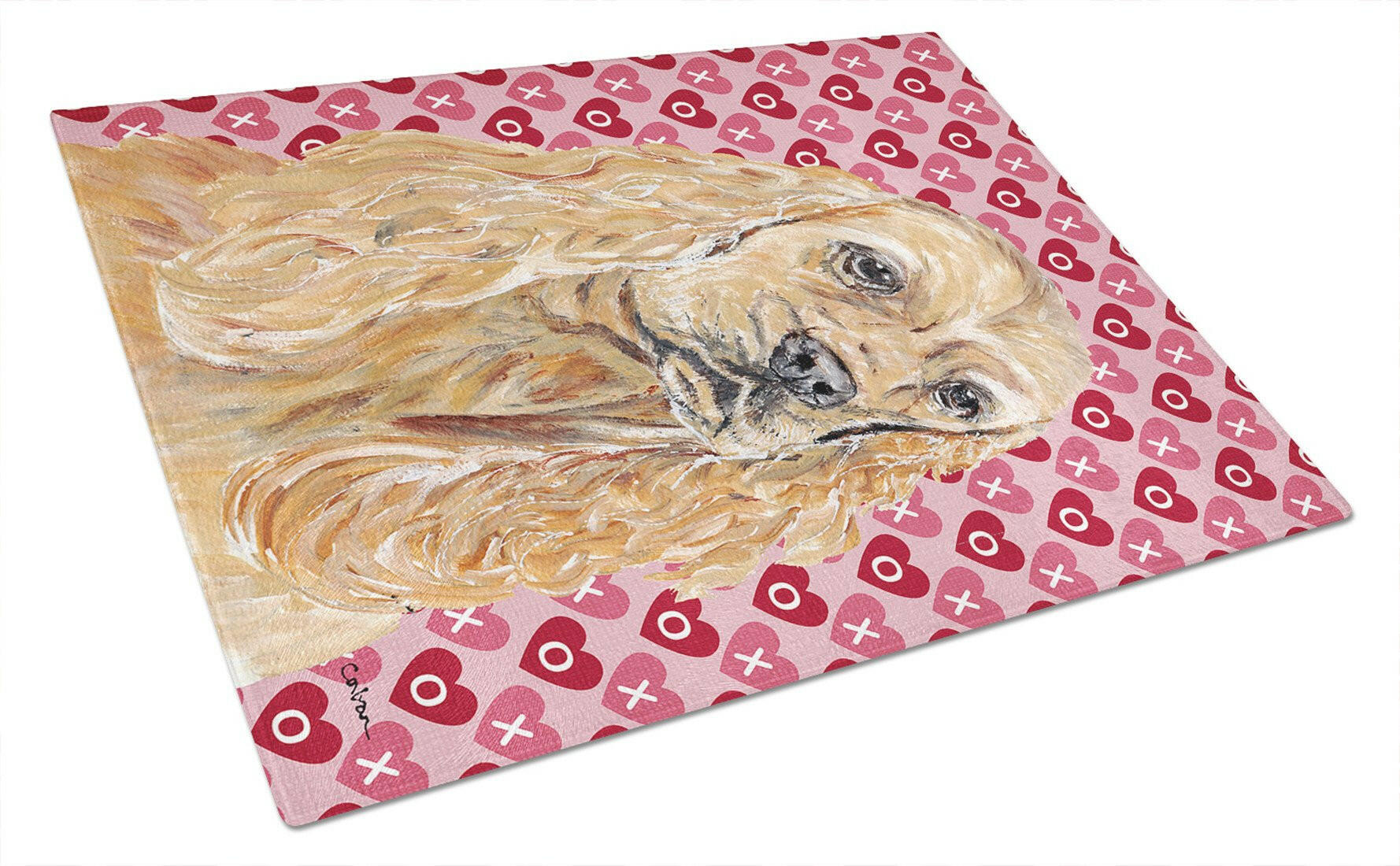 Buff Cocker Spaniel Hearts and Love Cutting Board Tempered Glass Kitchen Cutting Surface, Heat Resistant Chopping, Non-Slip Feet, Food Prep & Serving