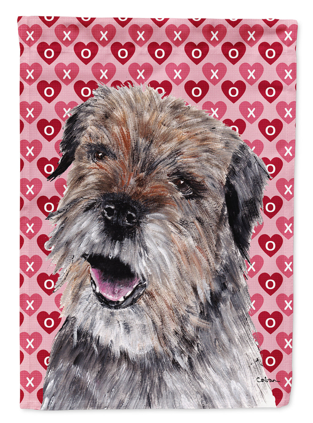 Border Terrier Hearts and Love House Flag 28x40 Porch Sleeve Pole Decorative Outside Yard Banner Artwork Wall Hanging, Polyester