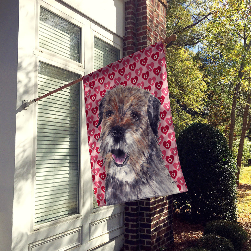 Border Terrier Hearts and Love House Flag 28x40 Porch Sleeve Pole Decorative Outside Yard Banner Artwork Wall Hanging, Polyester