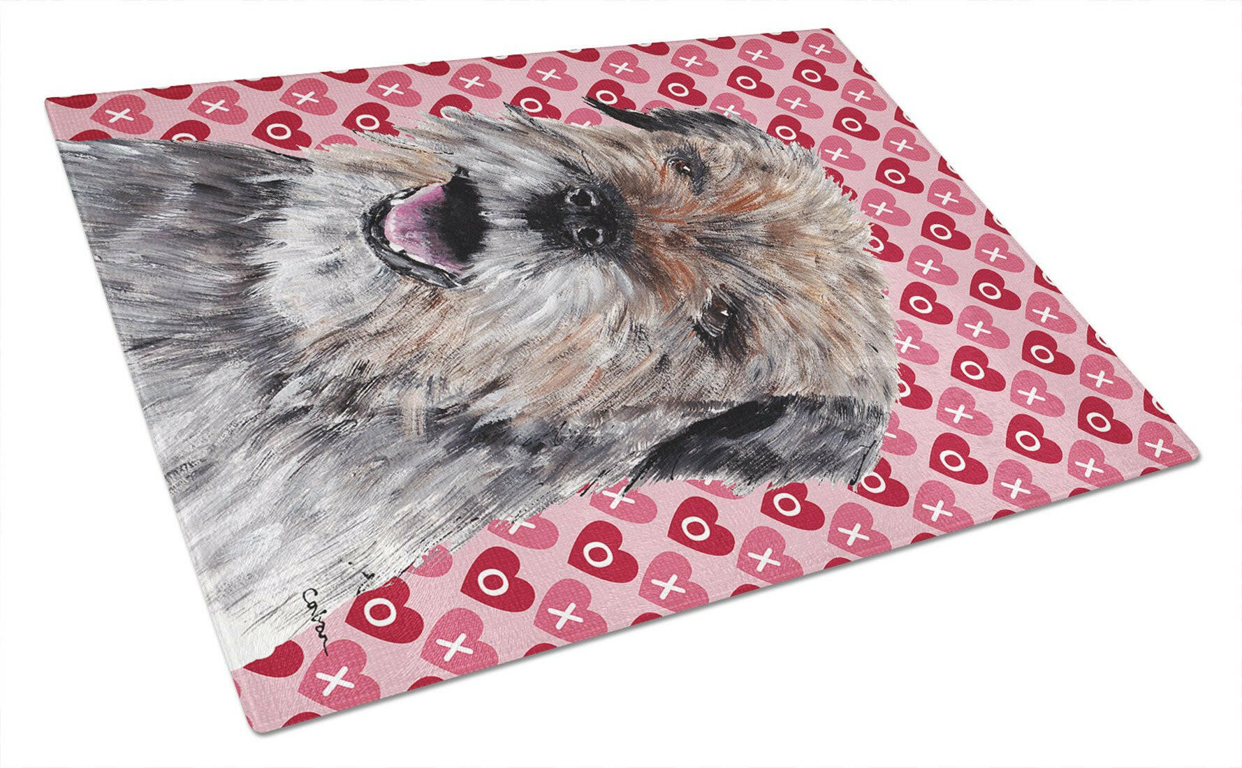 Border Terrier Hearts and Love Cutting Board Tempered Glass Kitchen Cutting Surface, Heat Resistant Chopping, Non-Slip Feet, Food Prep & Serving