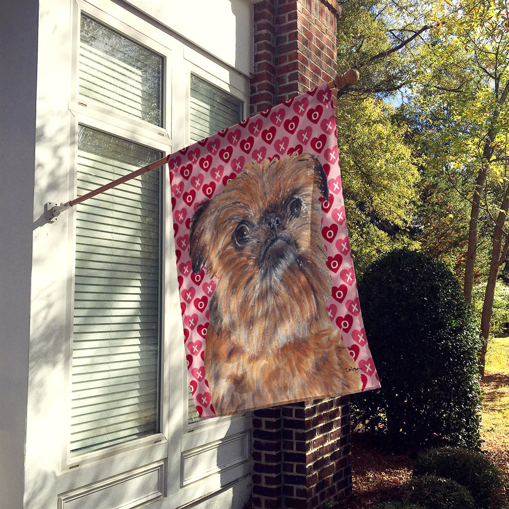 Brussels Griffon Hearts and Love House Flag 28x40 Porch Sleeve Pole Decorative Outside Yard Banner Artwork Wall Hanging, Polyester