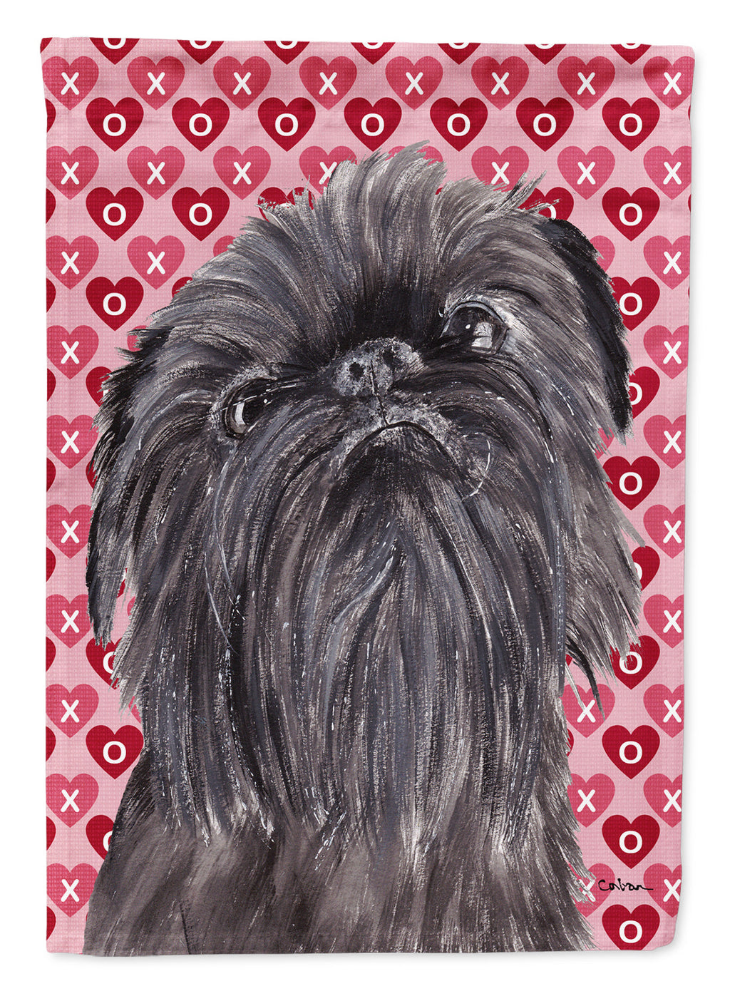 Brussels Griffon Hearts and Love House Flag 28x40 Porch Sleeve Pole Decorative Outside Yard Banner Artwork Wall Hanging, Polyester