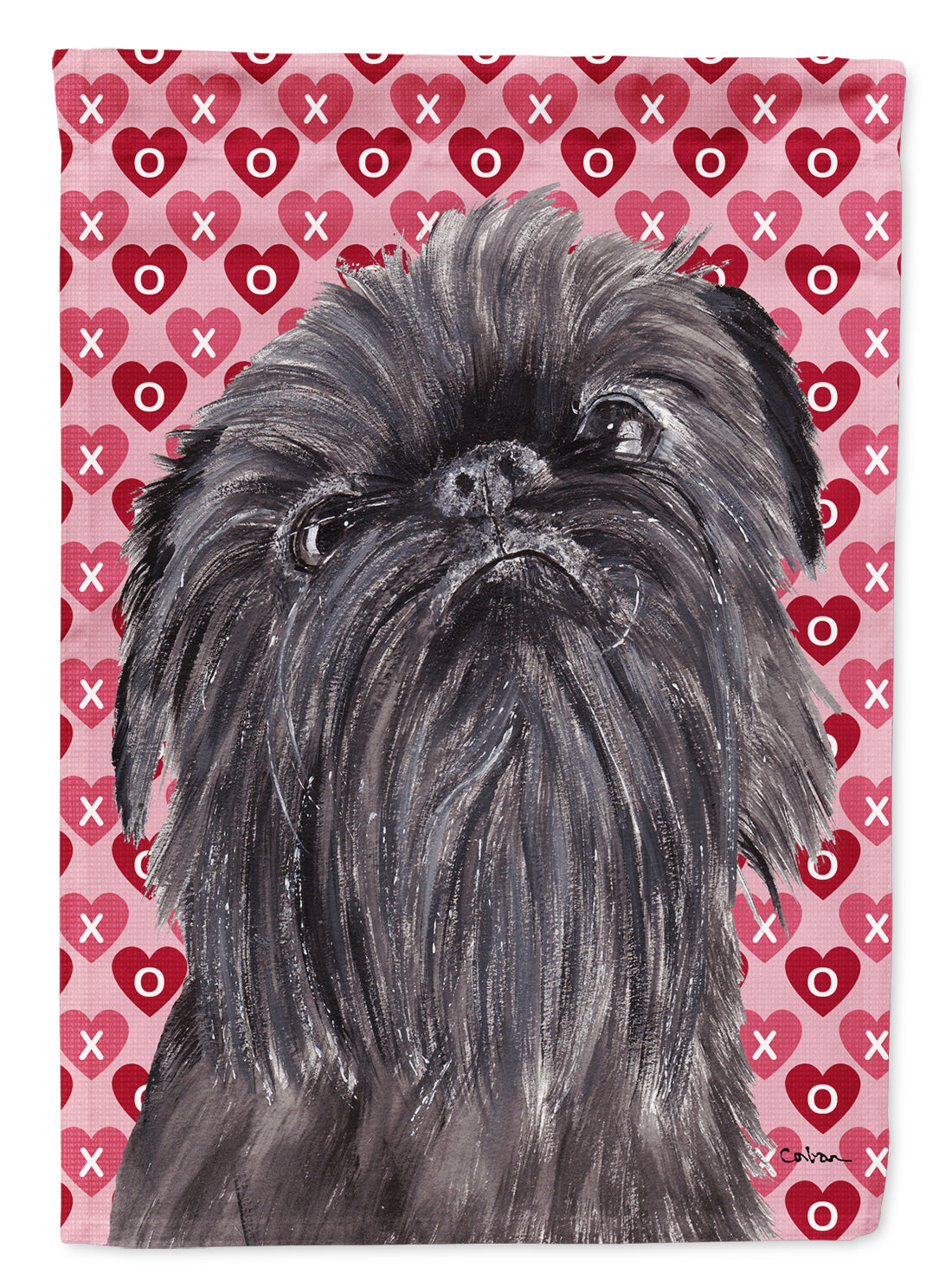 Brussels Griffon Hearts and Love House Flag 28x40 Porch Sleeve Pole Decorative Outside Yard Banner Artwork Wall Hanging, Polyester