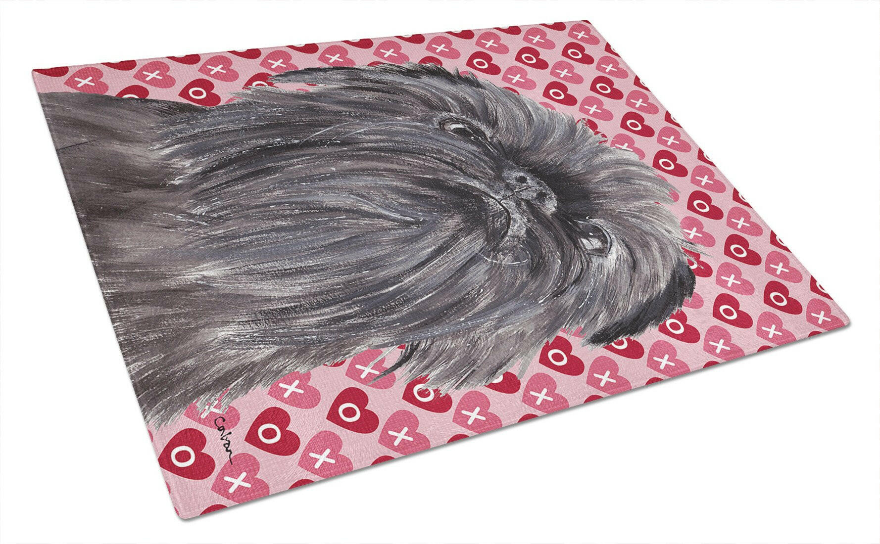 Brussels Griffon Hearts and Love Cutting Board Tempered Glass Kitchen Cutting Surface, Heat Resistant Chopping, Non-Slip Feet, Food Prep & Serving