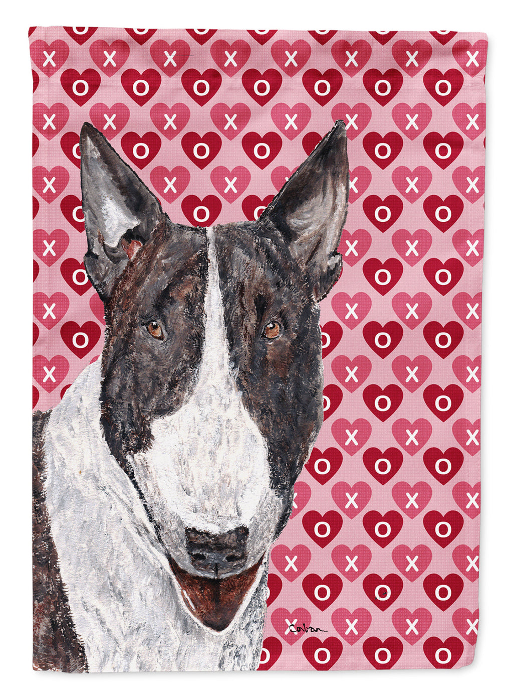 Bull Terrier Hearts and Love House Flag 28x40 Porch Sleeve Pole Decorative Outside Yard Banner Artwork Wall Hanging, Polyester