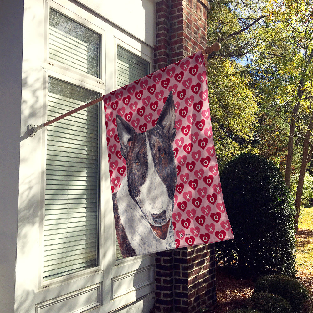 Bull Terrier Hearts and Love House Flag 28x40 Porch Sleeve Pole Decorative Outside Yard Banner Artwork Wall Hanging, Polyester