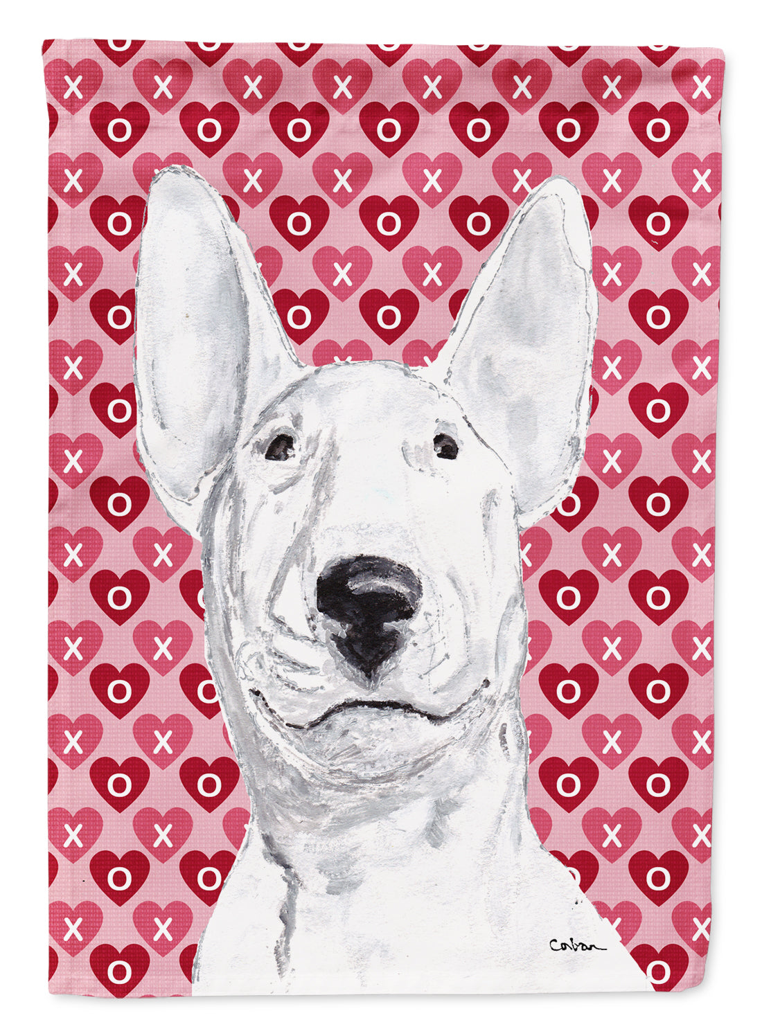 Bull Terrier Hearts and Love House Flag 28x40 Porch Sleeve Pole Decorative Outside Yard Banner Artwork Wall Hanging, Polyester