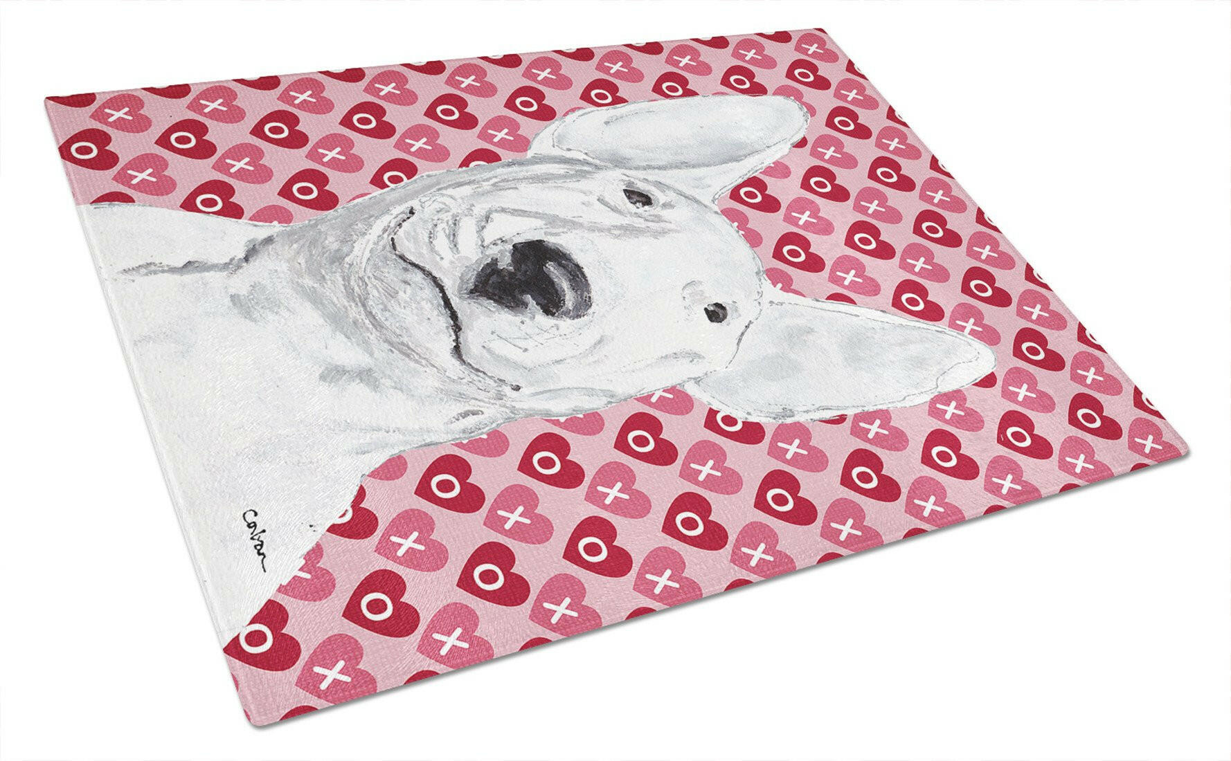 Bull Terrier Hearts and Love Cutting Board Tempered Glass Kitchen Cutting Surface, Heat Resistant Chopping, Non-Slip Feet, Food Prep & Serving