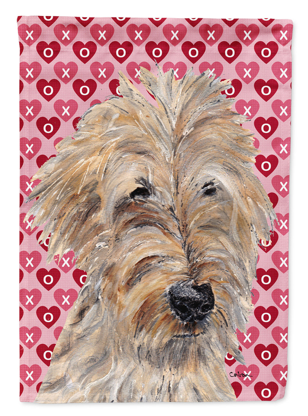 Golden Doodle Hearts and Love House Flag 28x40 Porch Sleeve Pole Decorative Outside Yard Banner Artwork Wall Hanging, Polyester