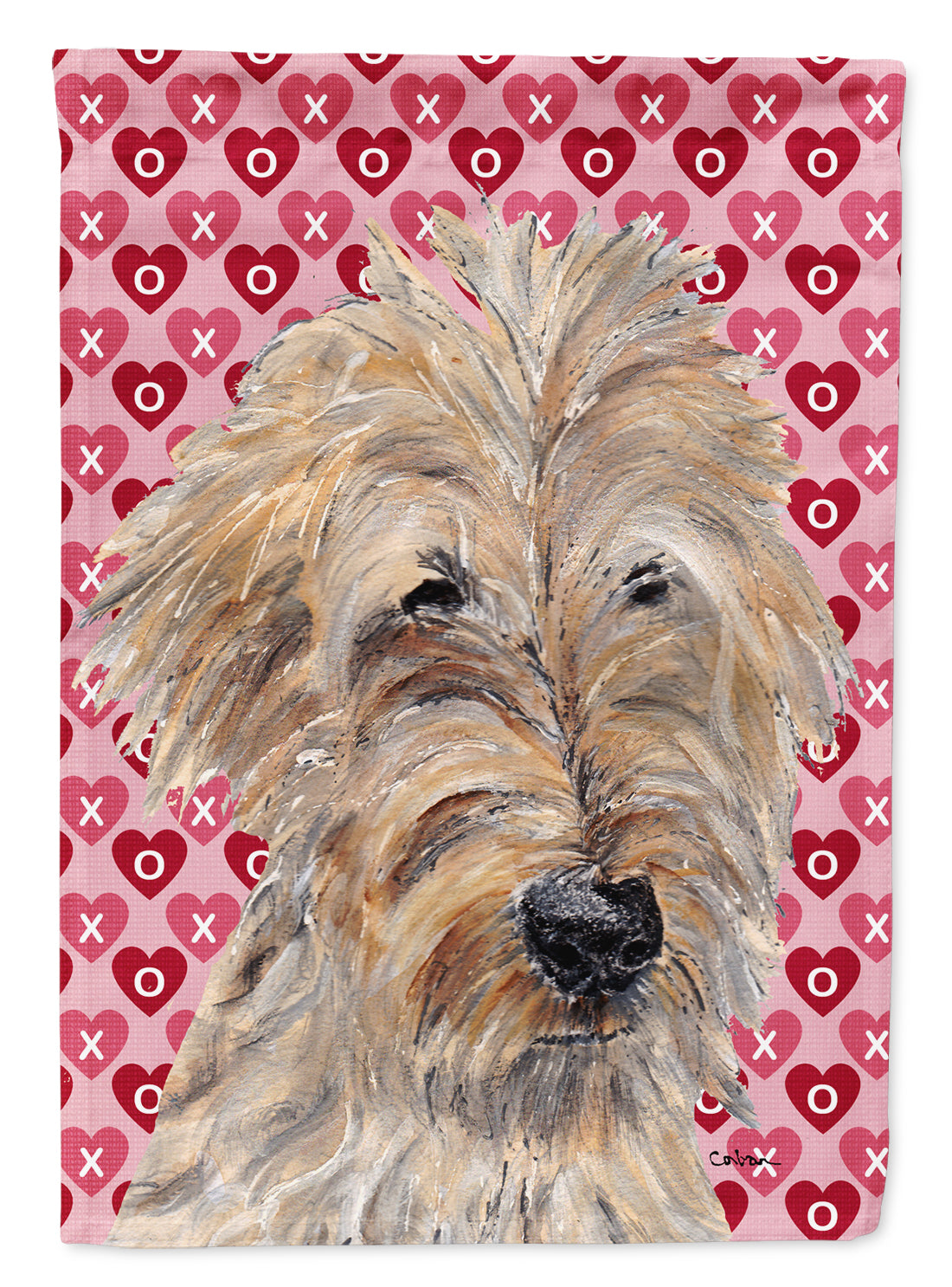 Golden Doodle Hearts and Love House Flag 28x40 Porch Sleeve Pole Decorative Outside Yard Banner Artwork Wall Hanging, Polyester