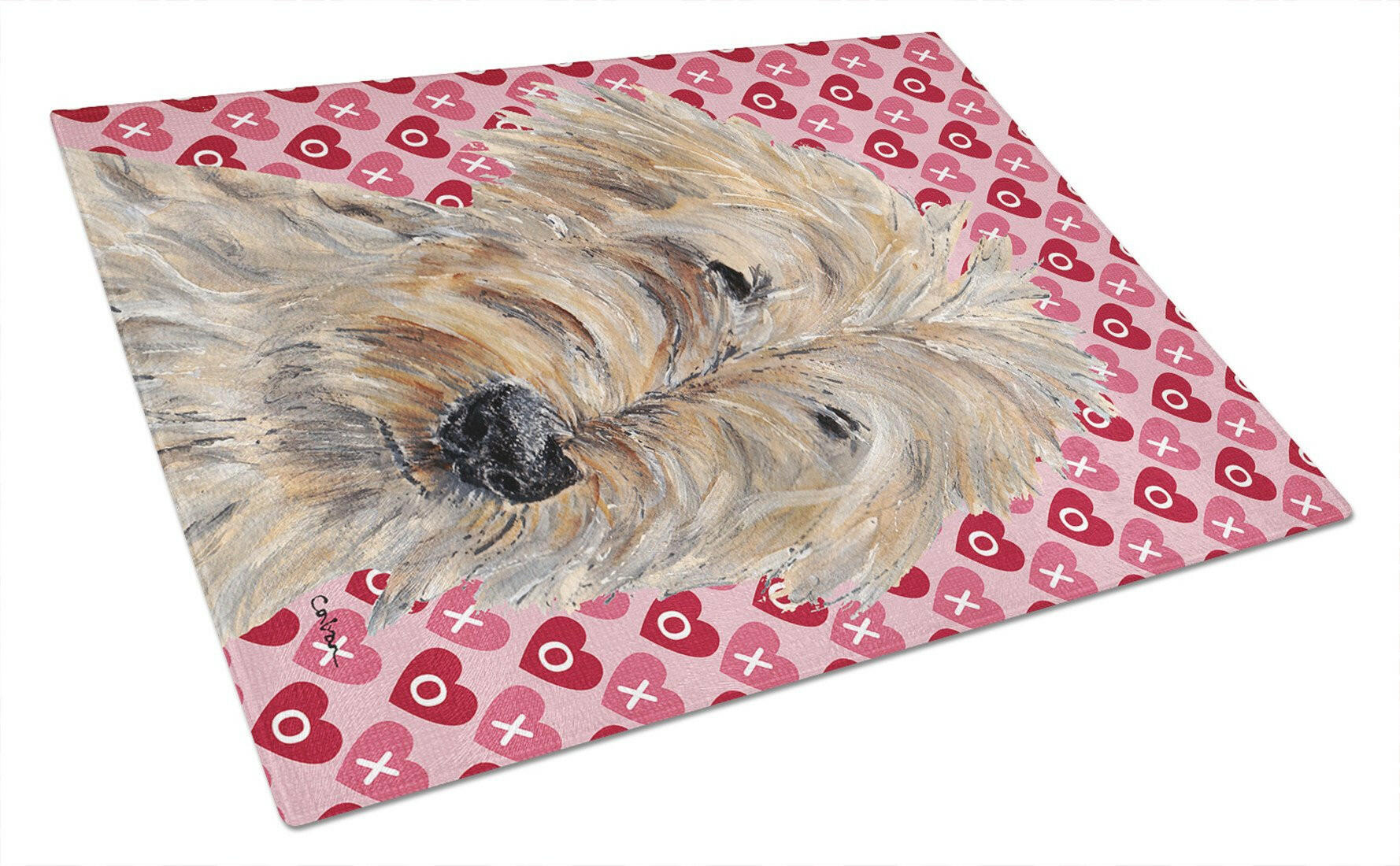 Golden Doodle Hearts and Love Cutting Board Tempered Glass Kitchen Cutting Surface, Heat Resistant Chopping, Non-Slip Feet, Food Prep & Serving