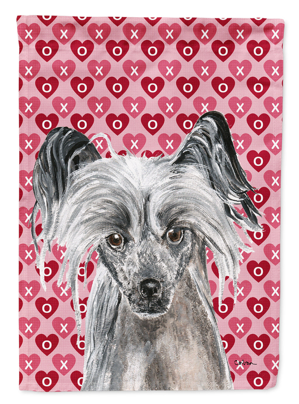 Chinese Crested Hearts and Love House Flag 28x40 Porch Sleeve Pole Decorative Outside Yard Banner Artwork Wall Hanging, Polyester