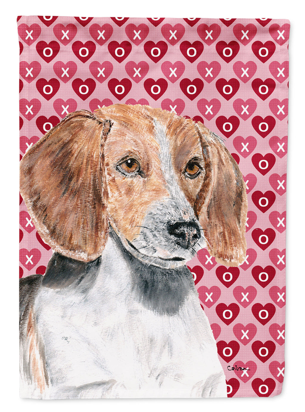 English Foxhound Hearts and Love House Flag 28x40 Porch Sleeve Pole Decorative Outside Yard Banner Artwork Wall Hanging, Polyester