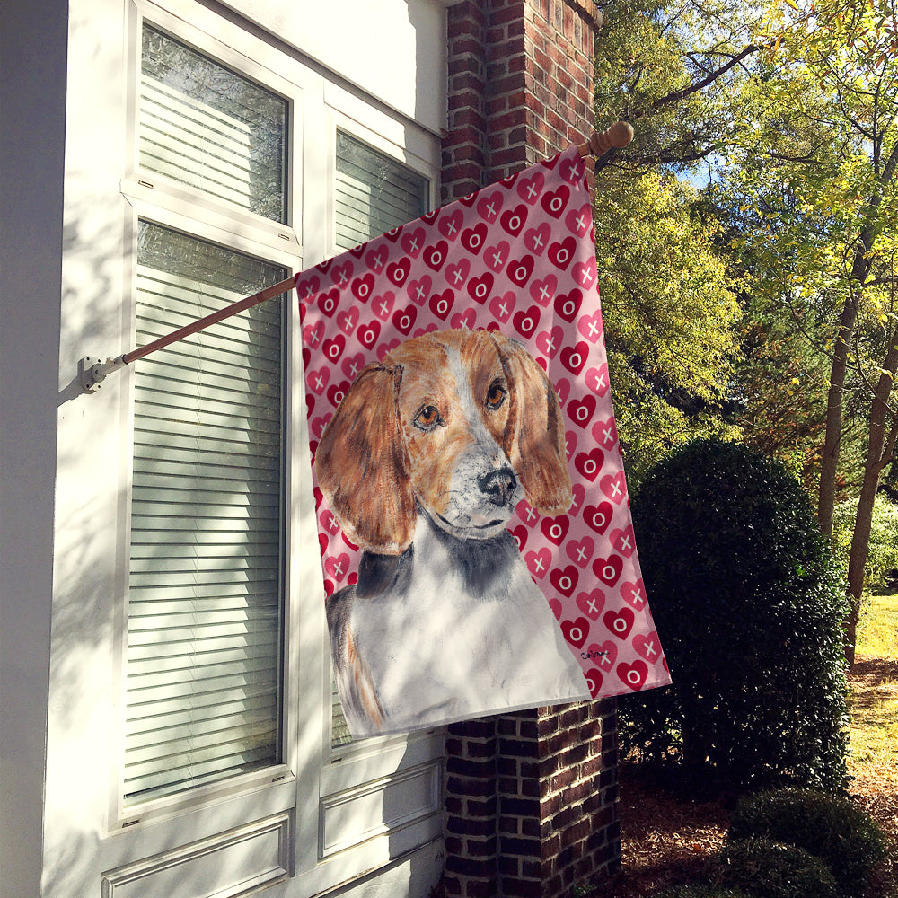English Foxhound Hearts and Love House Flag 28x40 Porch Sleeve Pole Decorative Outside Yard Banner Artwork Wall Hanging, Polyester