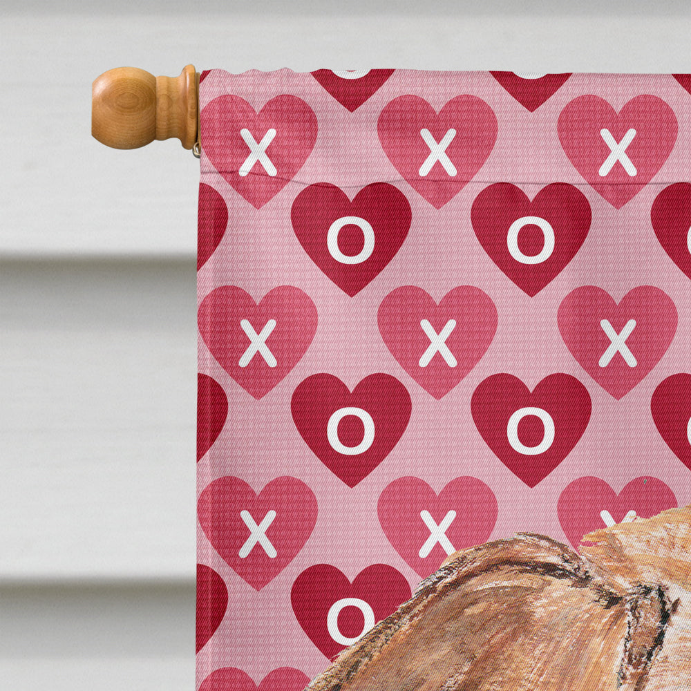 English Foxhound Hearts and Love House Flag 28x40 Porch Sleeve Pole Decorative Outside Yard Banner Artwork Wall Hanging, Polyester