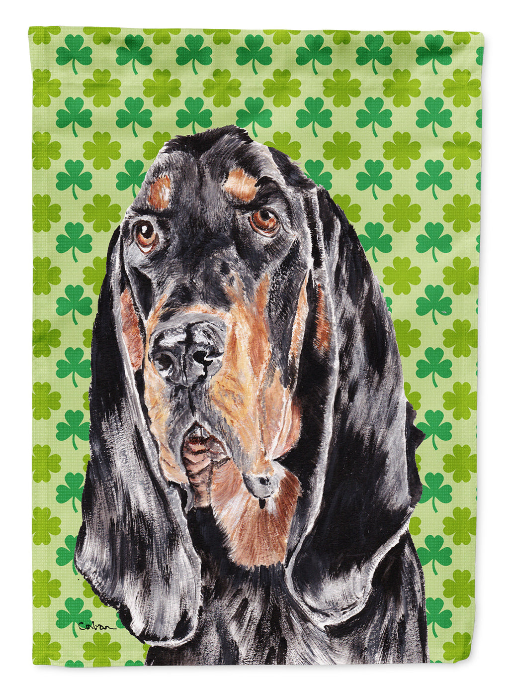 Black and Tan Coonhound Lucky Shamrock St. Patrick's Day House Flag 28x40 Porch Sleeve Pole Decorative Outside Yard Banner Artwork Wall Hanging, Polyester
