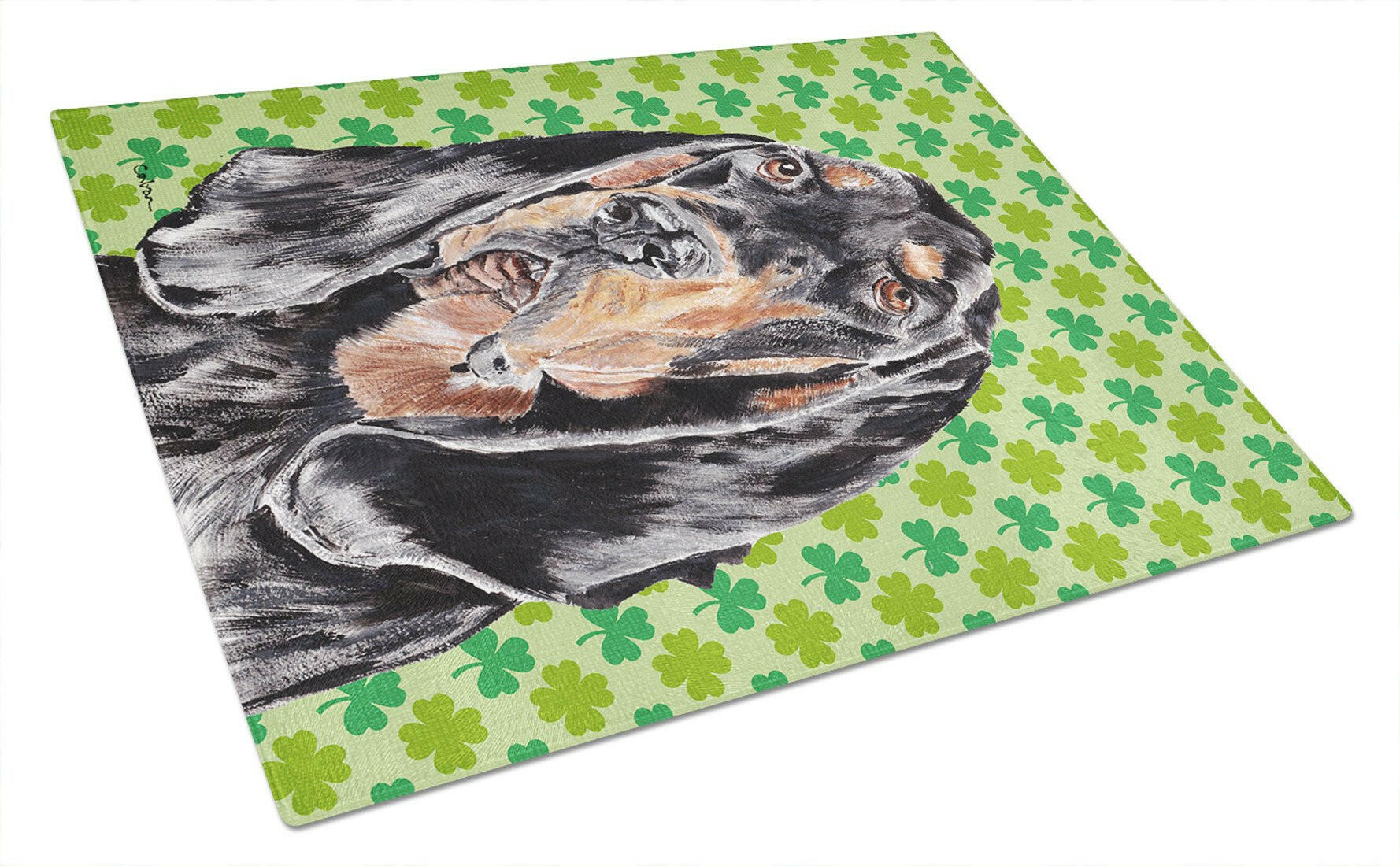 Black and Tan Coonhound Lucky Shamrock St. Patrick's Day Cutting Board Tempered Glass Kitchen Cutting Surface, Heat Resistant Chopping, Non-Slip Feet, Food Prep & Serving