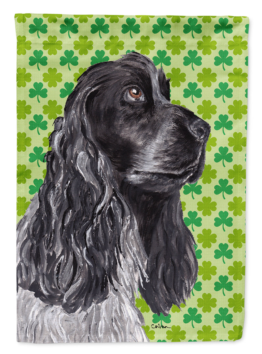 Black Cocker Spaniel Lucky Shamrock St. Patrick's Day House Flag 28x40 Porch Sleeve Pole Decorative Outside Yard Banner Artwork Wall Hanging, Polyester
