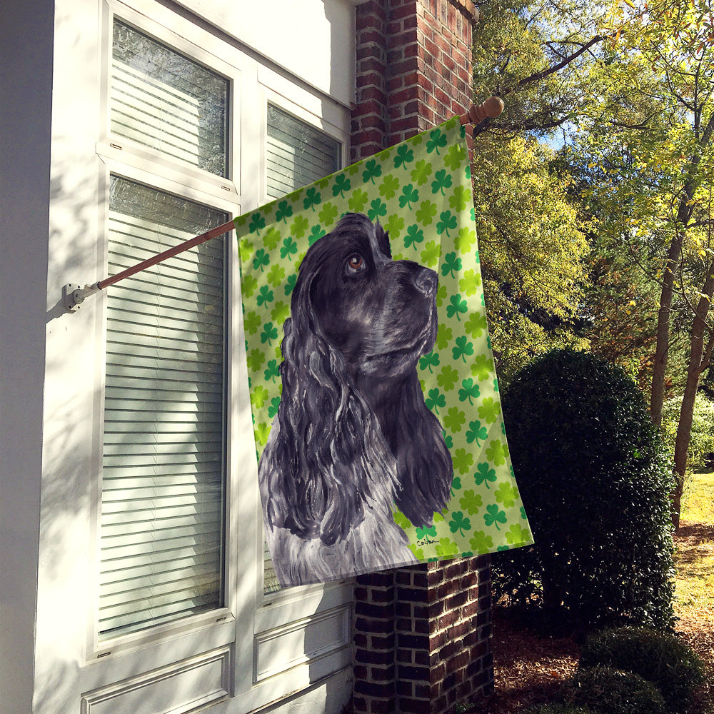 Black Cocker Spaniel Lucky Shamrock St. Patrick's Day House Flag 28x40 Porch Sleeve Pole Decorative Outside Yard Banner Artwork Wall Hanging, Polyester