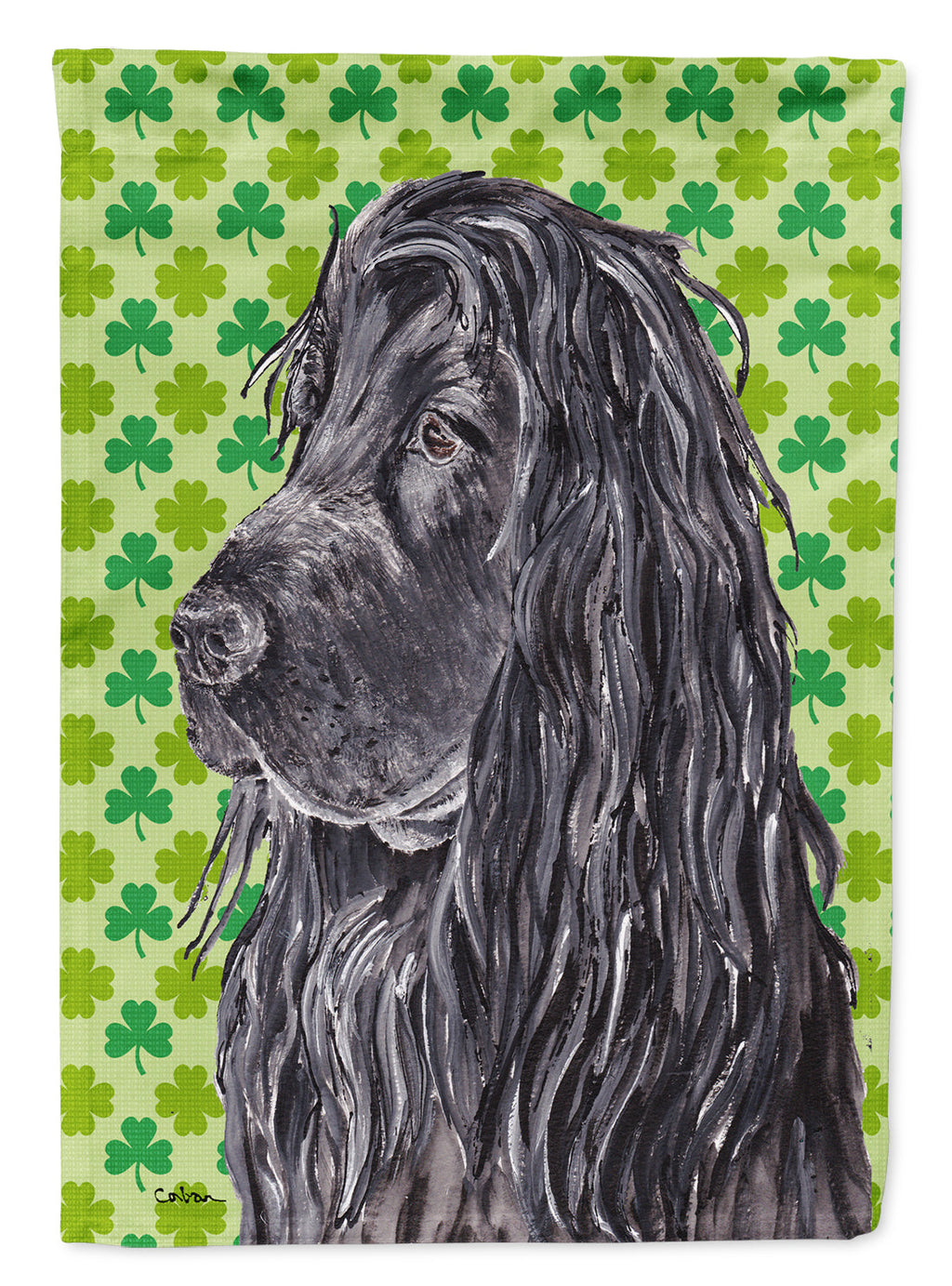 Black Cocker Spaniel Lucky Shamrock St. Patrick's Day House Flag 28x40 Porch Sleeve Pole Decorative Outside Yard Banner Artwork Wall Hanging, Polyester