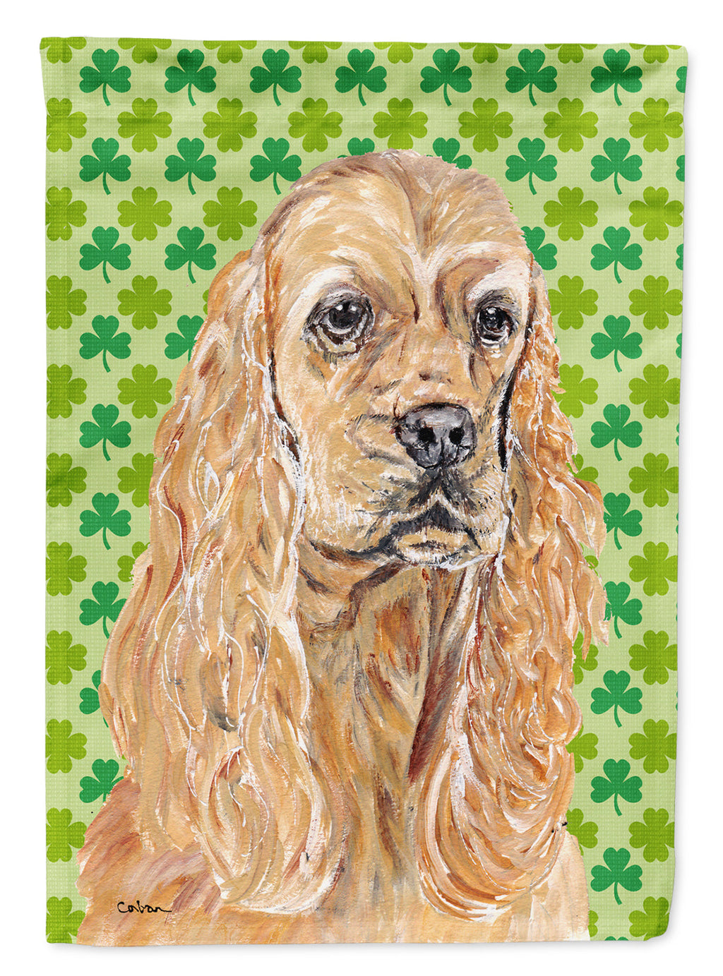 Buff Cocker Spaniel Lucky Shamrock St. Patrick's Day House Flag 28x40 Porch Sleeve Pole Decorative Outside Yard Banner Artwork Wall Hanging, Polyester