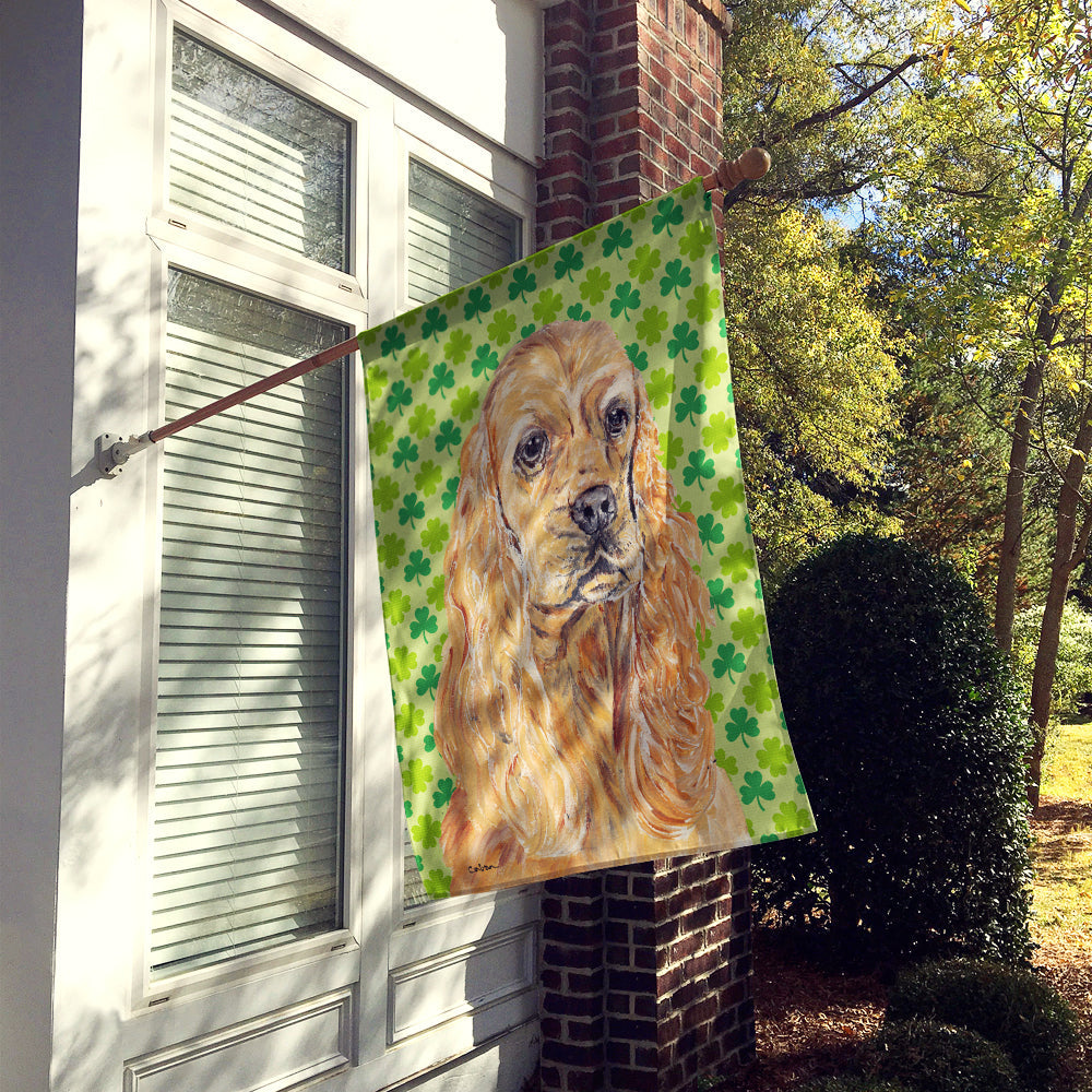 Buff Cocker Spaniel Lucky Shamrock St. Patrick's Day House Flag 28x40 Porch Sleeve Pole Decorative Outside Yard Banner Artwork Wall Hanging, Polyester