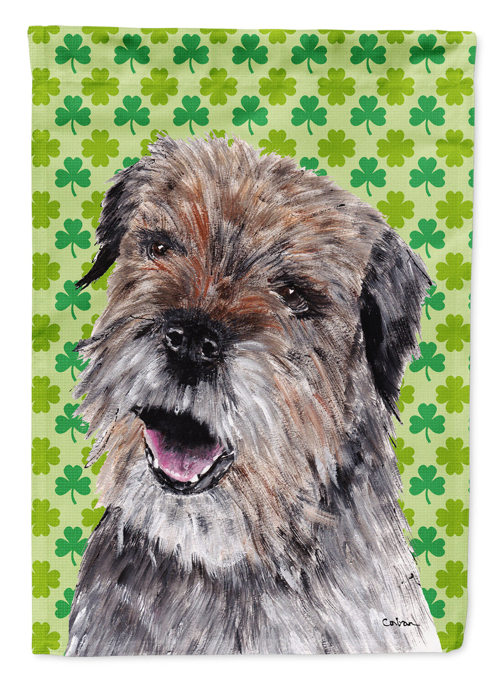 Border Terrier Lucky Shamrock St. Patrick's Day House Flag 28x40 Porch Sleeve Pole Decorative Outside Yard Banner Artwork Wall Hanging, Polyester
