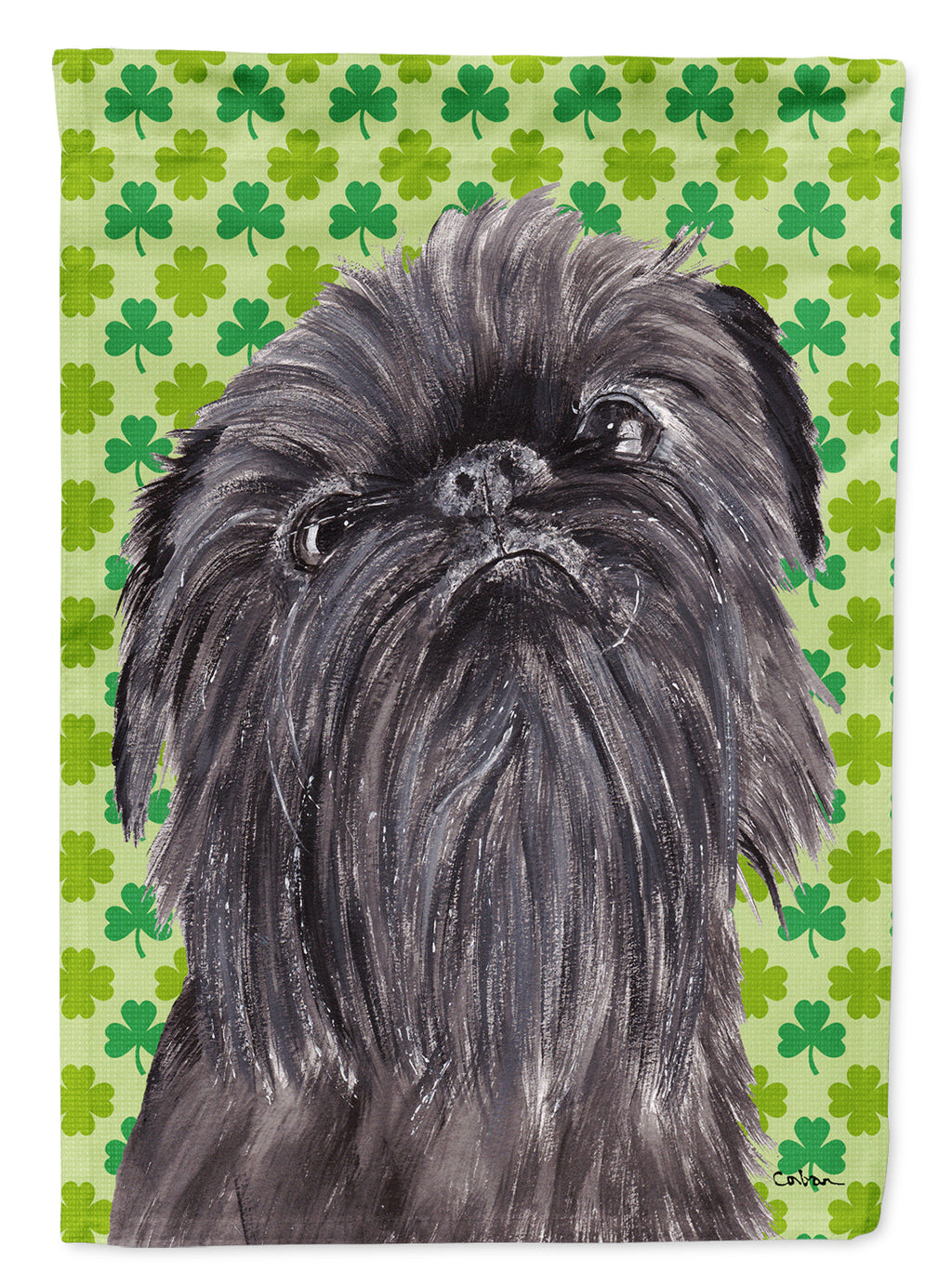 Brussels Griffon Lucky Shamrock St. Patrick's Day House Flag 28x40 Porch Sleeve Pole Decorative Outside Yard Banner Artwork Wall Hanging, Polyester
