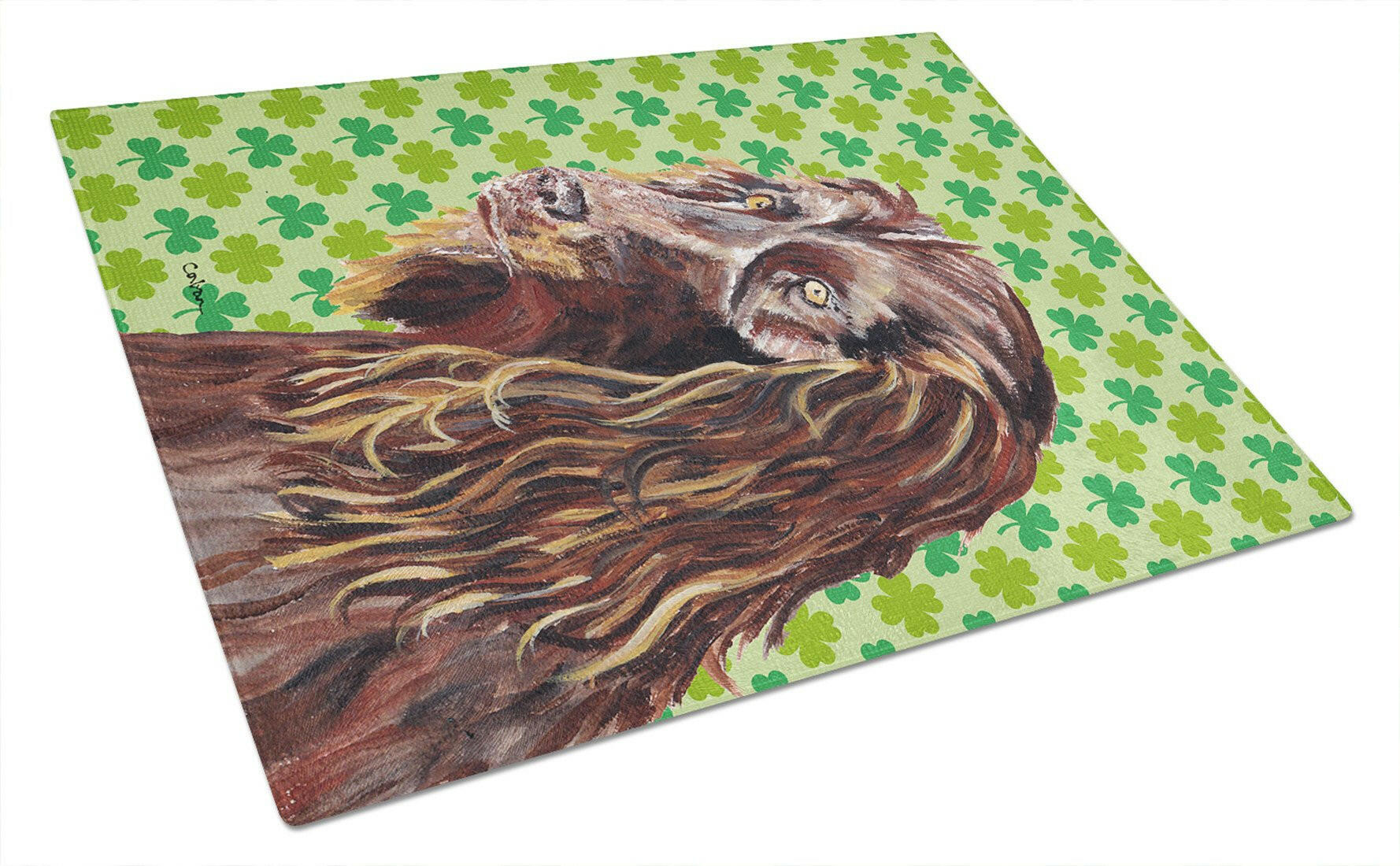 Boykin Spaniel Lucky Shamrock St. Patrick's Day Cutting Board Tempered Glass Kitchen Cutting Surface, Heat Resistant Chopping, Non-Slip Feet, Food Prep & Serving