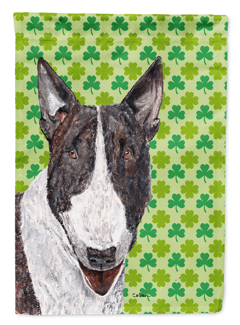Bull Terrier Lucky Shamrock St. Patrick's Day House Flag 28x40 Porch Sleeve Pole Decorative Outside Yard Banner Artwork Wall Hanging, Polyester