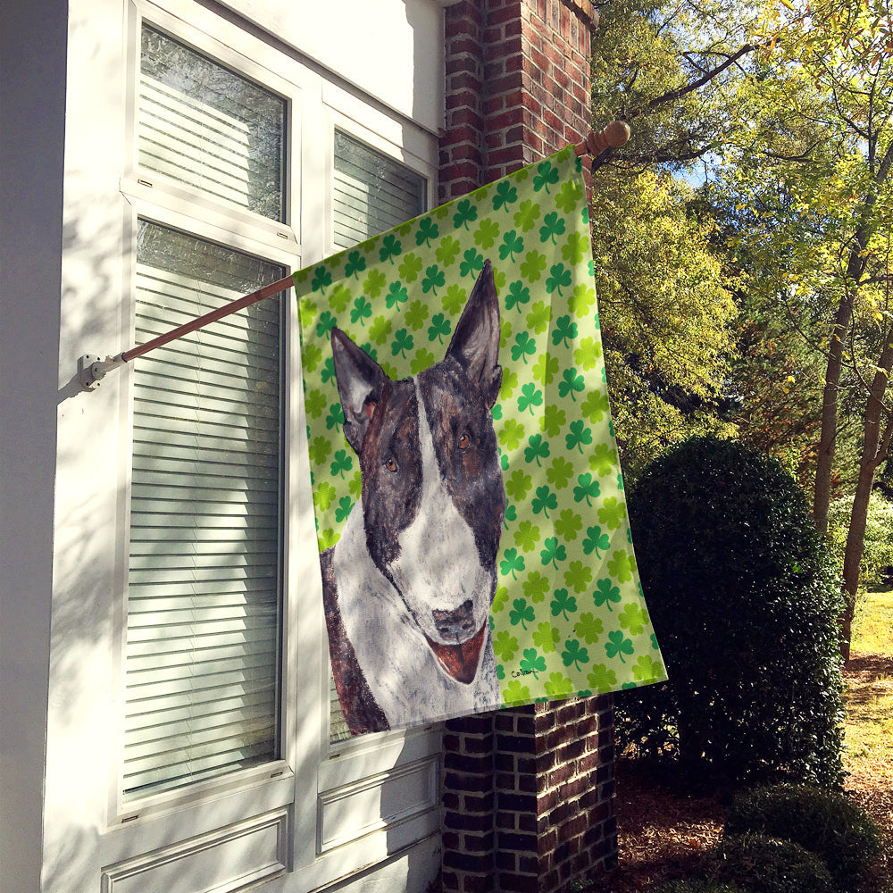 Bull Terrier Lucky Shamrock St. Patrick's Day House Flag 28x40 Porch Sleeve Pole Decorative Outside Yard Banner Artwork Wall Hanging, Polyester