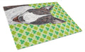 Bull Terrier Lucky Shamrock St. Patrick's Day Cutting Board Tempered Glass Kitchen Cutting Surface, Heat Resistant Chopping, Non-Slip Feet, Food Prep & Serving