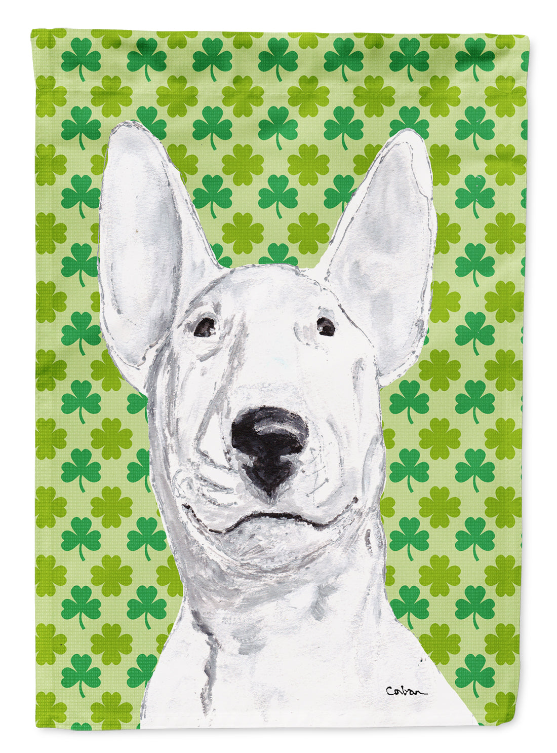 Bull Terrier Lucky Shamrock St. Patrick's Day House Flag 28x40 Porch Sleeve Pole Decorative Outside Yard Banner Artwork Wall Hanging, Polyester