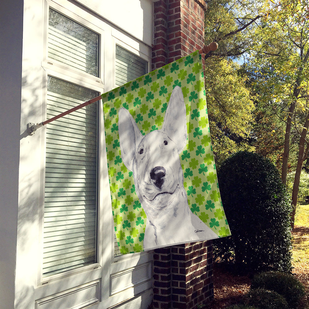 Bull Terrier Lucky Shamrock St. Patrick's Day House Flag 28x40 Porch Sleeve Pole Decorative Outside Yard Banner Artwork Wall Hanging, Polyester