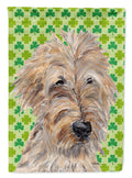 Golden Doodle Lucky Shamrock St. Patrick's Day House Flag 28x40 Porch Sleeve Pole Decorative Outside Yard Banner Artwork Wall Hanging, Polyester