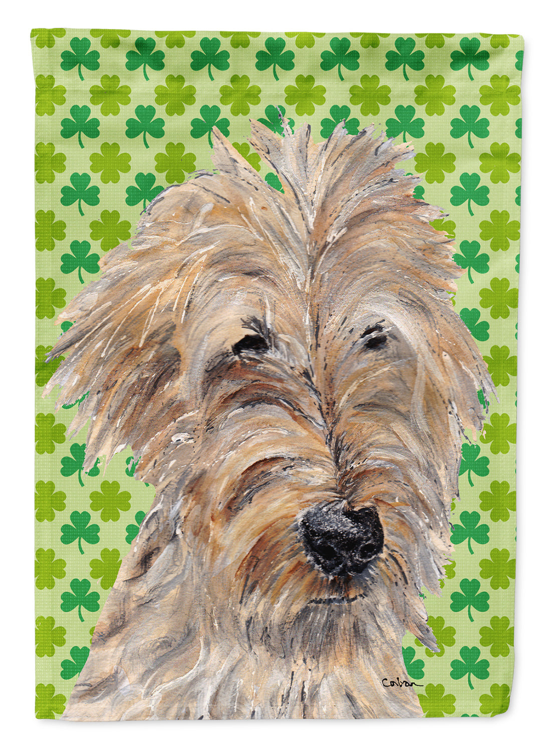 Golden Doodle Lucky Shamrock St. Patrick's Day House Flag 28x40 Porch Sleeve Pole Decorative Outside Yard Banner Artwork Wall Hanging, Polyester
