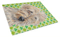 Golden Doodle Lucky Shamrock St. Patrick's Day Cutting Board Tempered Glass Kitchen Cutting Surface, Heat Resistant Chopping, Non-Slip Feet, Food Prep & Serving