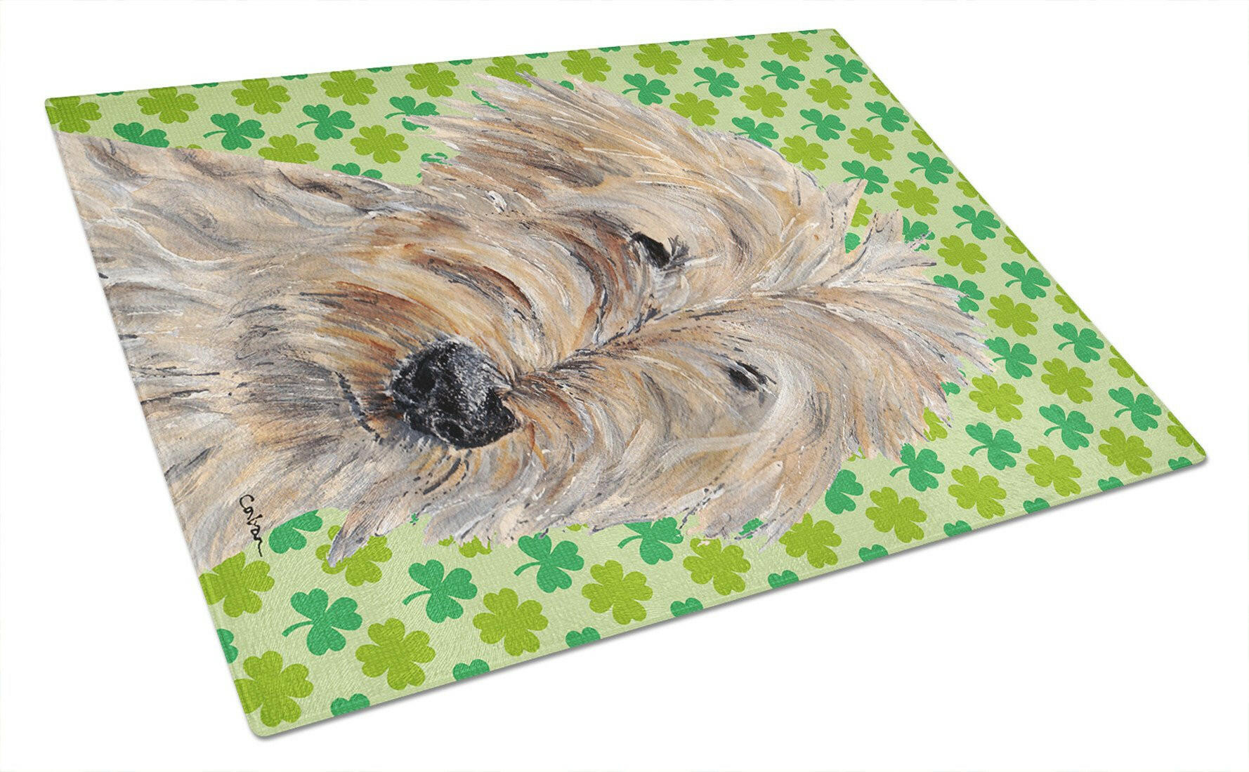 Golden Doodle Lucky Shamrock St. Patrick's Day Cutting Board Tempered Glass Kitchen Cutting Surface, Heat Resistant Chopping, Non-Slip Feet, Food Prep & Serving