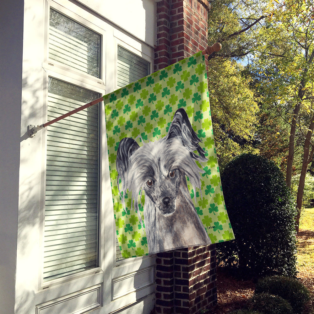 Chinese Crested Lucky Shamrock St. Patrick's Day House Flag 28x40 Porch Sleeve Pole Decorative Outside Yard Banner Artwork Wall Hanging, Polyester
