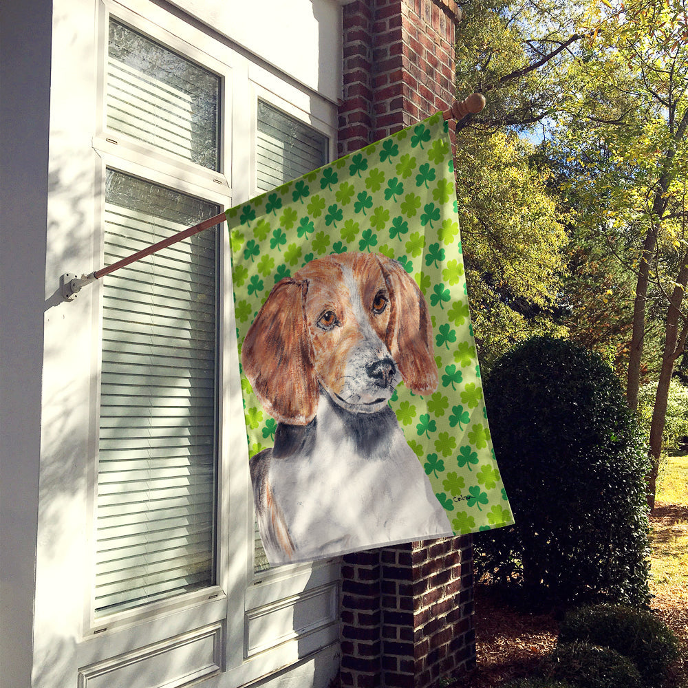 English Foxhound Lucky Shamrock St. Patrick's Day House Flag 28x40 Porch Sleeve Pole Decorative Outside Yard Banner Artwork Wall Hanging, Polyester