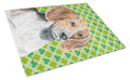 English Foxhound Lucky Shamrock St. Patrick's Day Cutting Board Tempered Glass Kitchen Cutting Surface, Heat Resistant Chopping, Non-Slip Feet, Food Prep & Serving