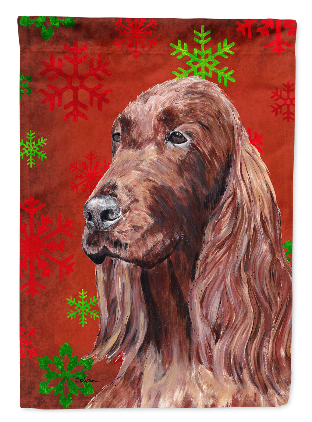 Irish Setter Red Snowflakes Holiday House Flag 28x40 Porch Sleeve Pole Decorative Outside Yard Banner Artwork Wall Hanging, Polyester