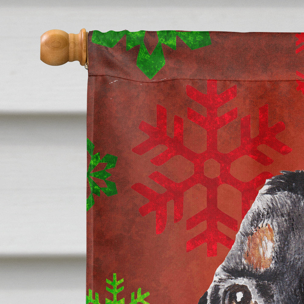 Black and Tan Coonhound Red Snowflakes Holiday House Flag 28x40 Porch Sleeve Pole Decorative Outside Yard Banner Artwork Wall Hanging, Polyester
