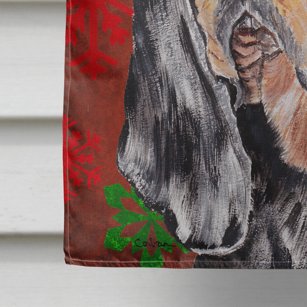 Black and Tan Coonhound Red Snowflakes Holiday House Flag 28x40 Porch Sleeve Pole Decorative Outside Yard Banner Artwork Wall Hanging, Polyester