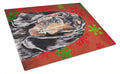 Black and Tan Coonhound Red Snowflakes Holiday Cutting Board Tempered Glass Kitchen Cutting Surface, Heat Resistant Chopping, Non-Slip Feet, Food Prep & Serving