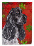 Black Cocker Spaniel Red Snowflakes Holiday House Flag 28x40 Porch Sleeve Pole Decorative Outside Yard Banner Artwork Wall Hanging, Polyester