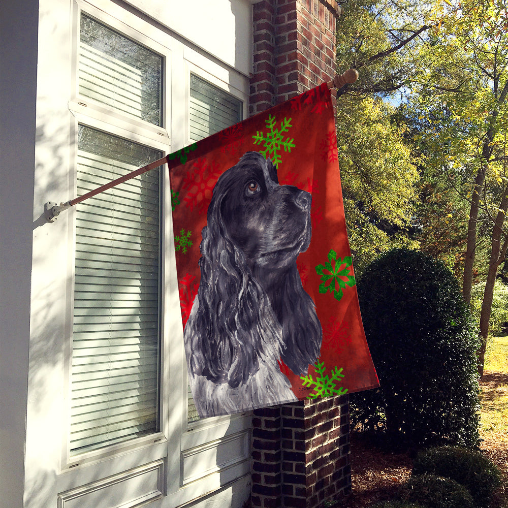 Black Cocker Spaniel Red Snowflakes Holiday House Flag 28x40 Porch Sleeve Pole Decorative Outside Yard Banner Artwork Wall Hanging, Polyester