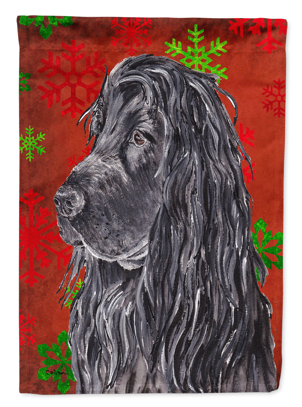 Black Cocker Spaniel Red Snowflakes Holiday House Flag 28x40 Porch Sleeve Pole Decorative Outside Yard Banner Artwork Wall Hanging, Polyester